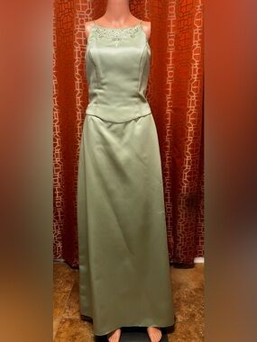 Vintage Y2K Dave & Johnny Laura Ryner Sage Green Satin Skirt Set Size 7-8